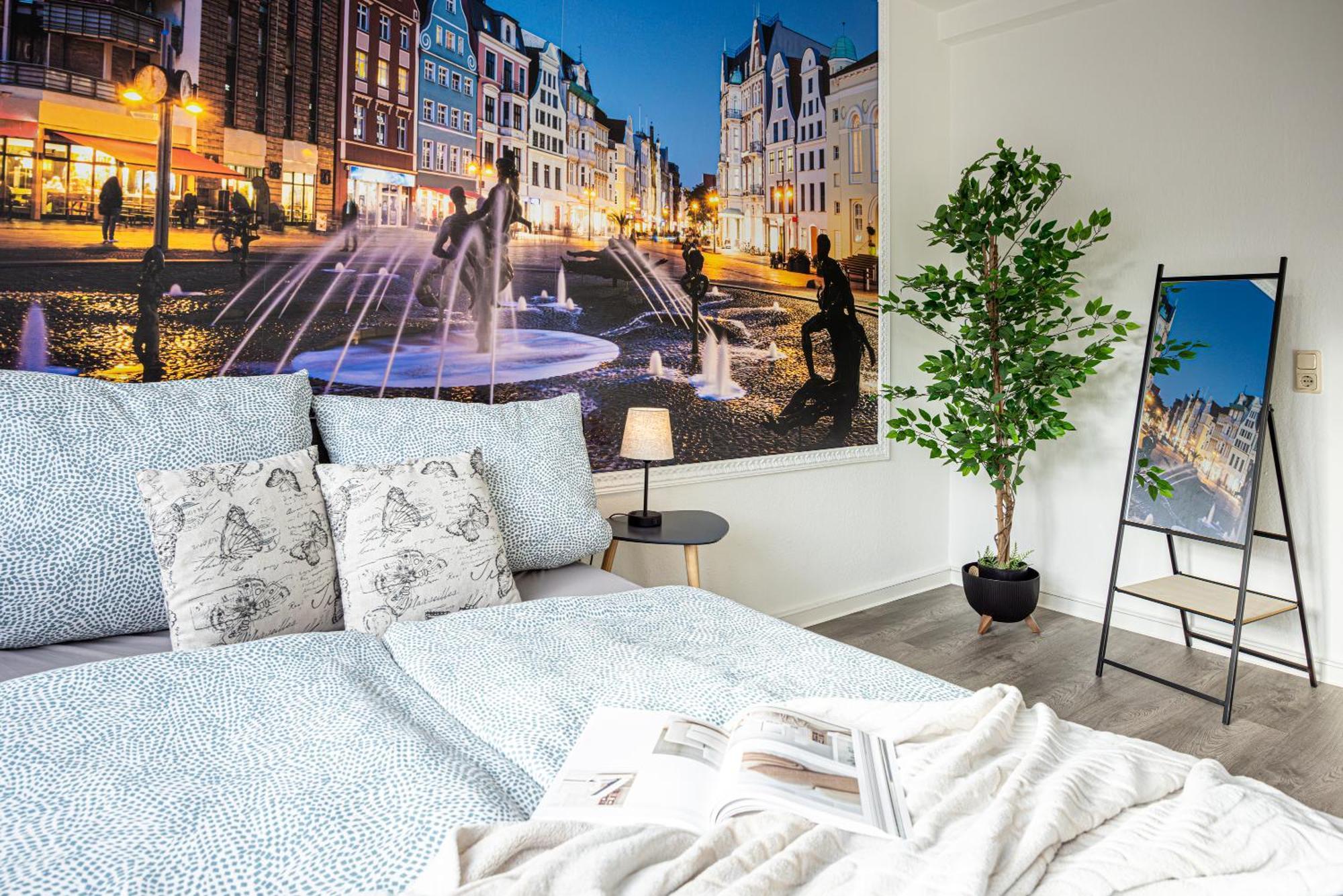 Luxus City Apartment Sauna Balkon Kueche Zentral Rostock Bagian luar foto